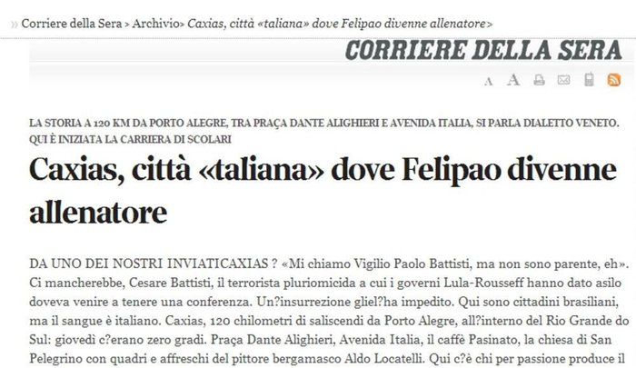 Reprodução / Corriere della Sera Reprodução / Corriere della Sera