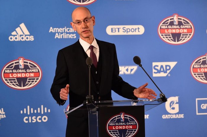 NBA commissioner Adam Silver speaks before the NBA Global Game London 2017 basketball game between Indiana Pacers and Denver Nuggets at the O2 Arena in London on January 12, 2017.
Glyn KIRK / AFP
Editoria: SPO
Local: London
Indexador: GLYN KIRK
Secao: basketball
Fonte: AFP
Fotógrafo: STR
NBA commissioner Adam Silver speaks before the NBA Global Game London 2017 basketball game between Indiana Pacers and Denver Nuggets at the O2 Arena in London on January 12, 2017.
Glyn KIRK / AFP
Editoria: SPO
Local: London
Indexador: GLYN KIRK
Secao: basketball
Fonte: AFP
Fotógrafo: STR
