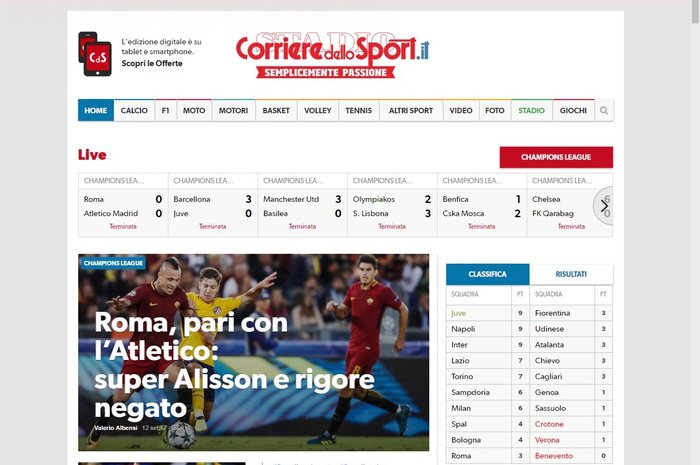 Jornal Corriere dello Sport destaca Alisson Jornal Corriere dello Sport destaca Alisson