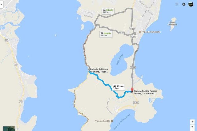 Mapa de rodovias do sul da Ilha Mapa de rodovias do sul da Ilha
