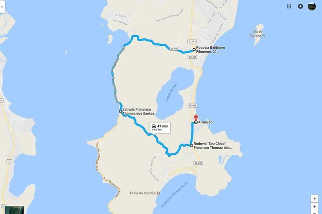 Mapa de rodovias do sul da Ilha Mapa de rodovias do sul da Ilha