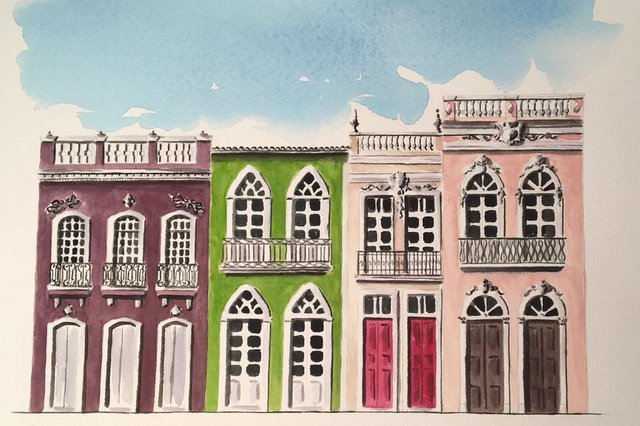 Arte em aquarela Casario Praça XV, de Gabriela Luft. Arte em aquarela Casario Praça XV, de Gabriela Luft.