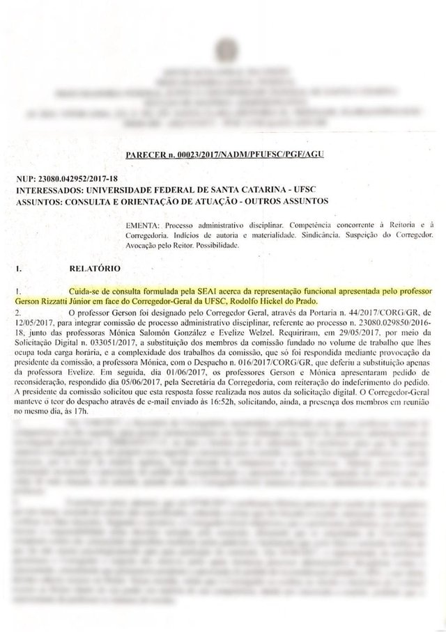 Documento sobre corregedor da UFSC. Documento sobre corregedor da UFSC.