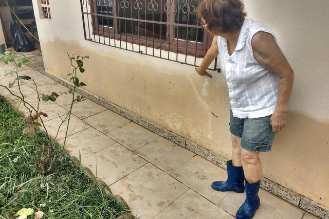 Chuva e pico de maré causam transtornos em Joinville. Moradora do Santo Antônio, Isaura Delfino, 69 anos, contabiliza os estragos. Chuva e pico de maré causam transtornos em Joinville. Moradora do Santo Antônio, Isaura Delfino, 69 anos, contabiliza os estragos.