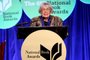 (FILES) This file photo taken on November 19, 2014 shows fantasy author Ursula K. Le Guin at the 2014 National Book Awards in New York.Le Guin, one of the most famous female science fiction writers in history, has died, her family announced On January 23, 2018. She was 88. Le Guin became best known for her Earthsea series, which she began in the late 1960s, in which an apprentice sorcerer fights against the powers of evil, decades before Harry Potter did the same. / AFP PHOTO / GETTY IMAGES NORTH AMERICA / Robin Marchant