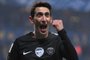Paris Saint-Germains Argentinian forward Angel Di Maria celebrates after scoring a goal during the French League Cup round of sixteen football match between Sochaux (FCSM) and Paris Saint-Germain (PSG), on February 6, 2018 at the Auguste Bonal stadium in Sochaux. / AFP PHOTO / PATRICK HERTZOG
