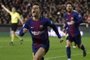  Barcelona's Brazilian midfielder Philippe Coutinho celebrates a goal as Barcelona's Argentinian forward Lionel Messi approaches during the Spanish 'Copa del Rey' (King's cup) second leg semi-final football match between Valencia CF and FC Barcelona at the Mestalla stadium in Valencia on February 8, 2018. / AFP PHOTO /Editoria: SPOLocal: ValenciaIndexador: JOSE JORDANSecao: soccerFonte: AFPFotógrafo: STR