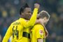 Dortmunds Belgian striker Michy Batshuayi celebrates scoring 1:0 during the German first division Bundesliga football match Borussia Dortmund versus Hamburg SV on February 10, 2018 in Dortmund. / AFP PHOTO / DPA / Guido Kirchner / Germany OUT / RESTRICTIONS: DURING MATCH TIME: DFL RULES TO LIMIT THE ONLINE USAGE TO 15 PICTURES PER MATCH AND FORBID IMAGE SEQUENCES TO SIMULATE VIDEO. == RESTRICTED TO EDITORIAL USE == FOR FURTHER QUERIES PLEASE CONTACT DFL DIRECTLY AT + 49 69 650050 