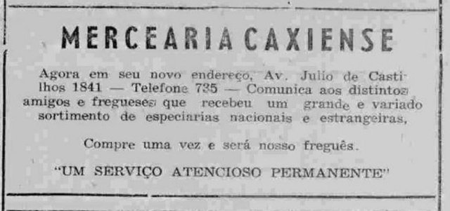 Anúncio da antiga Mercearia Caxiense, publicado no jornal Diário do Nordeste, em 2 de março de 1954. Anúncio da antiga Mercearia Caxiense, publicado no jornal Diário do Nordeste, em 2 de março de 1954.