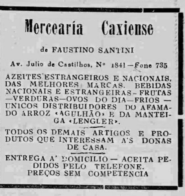 Anúncio da antiga Mercearia Caxiense, publicado no jornal A Época, em 23 de outubro de 1955 Anúncio da antiga Mercearia Caxiense, publicado no jornal A Época, em 23 de outubro de 1955