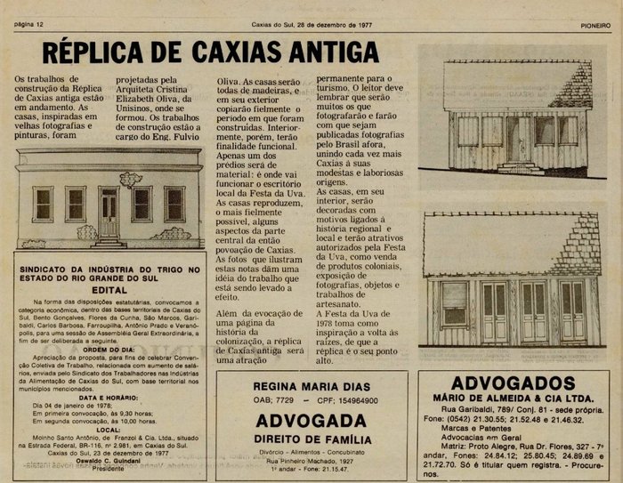 Acervo Centro de Memória da Câmara de Vereadores de Caxias do Sul / reprodução Acervo Centro de Memória da Câmara de Vereadores de Caxias do Sul / reprodução