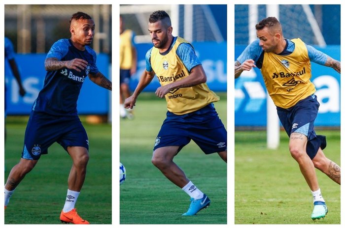 Montagem sobre fotos de Lucas Uebel / Divulgação Grêmio Montagem sobre fotos de Lucas Uebel / Divulgação Grêmio