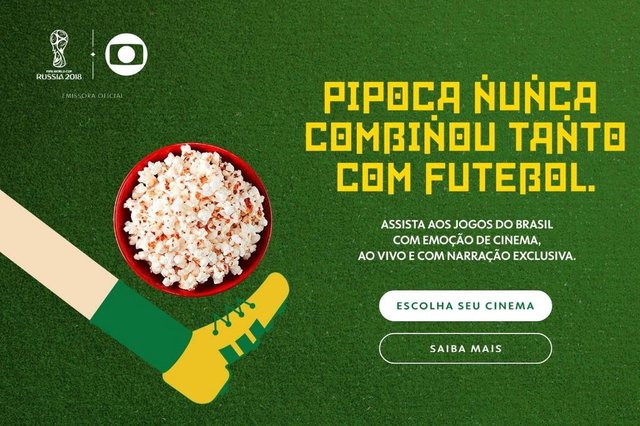 A sala de cinema vira uma espécie de estádio para acompanhar os jogos do Brasil na Copa do Mundo da Rússia. A iniciativa do Esporte do Grupo Globo vai levar para as telonas de todo país as partidas da Seleção Canarinho. Em Florianópolis, o Floripa Shopping tem sessões com transmissão ao vivo das partidas no Mundial. Ao todo 280 salas do país vão exibir os duelos do time comandado por Tite na primeira fase do Mundial. A sala de cinema vira uma espécie de estádio para acompanhar os jogos do Brasil na Copa do Mundo da Rússia. A iniciativa do Esporte do Grupo Globo vai levar para as telonas de todo país as partidas da Seleção Canarinho. Em Florianópolis, o Floripa Shopping tem sessões com transmissão ao vivo das partidas no Mundial. Ao todo 280 salas do país vão exibir os duelos do time comandado por Tite na primeira fase do Mundial.