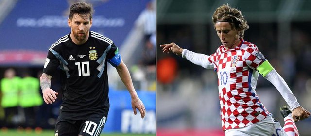 (COMBO) This combination of pictures created on June 19, 2018 shows Argentinas forward Lionel Messi in Moscow on June 16, 2018 (L) and Croatias midfielder Luka Modric in Rijeka on October 6, 2017. Argentina will play Croatia in their Russia 2018 World Cup Group D football match at the Nizhny Novgorod Stadium in Nizhny Novgorod on June 21, 2018. / AFP PHOTO / Mladen ANTONOV AND STR (COMBO) This combination of pictures created on June 19, 2018 shows Argentinas forward Lionel Messi in Moscow on June 16, 2018 (L) and Croatias midfielder Luka Modric in Rijeka on October 6, 2017. Argentina will play Croatia in their Russia 2018 World Cup Group D football match at the Nizhny Novgorod Stadium in Nizhny Novgorod on June 21, 2018. / AFP PHOTO / Mladen ANTONOV AND STR