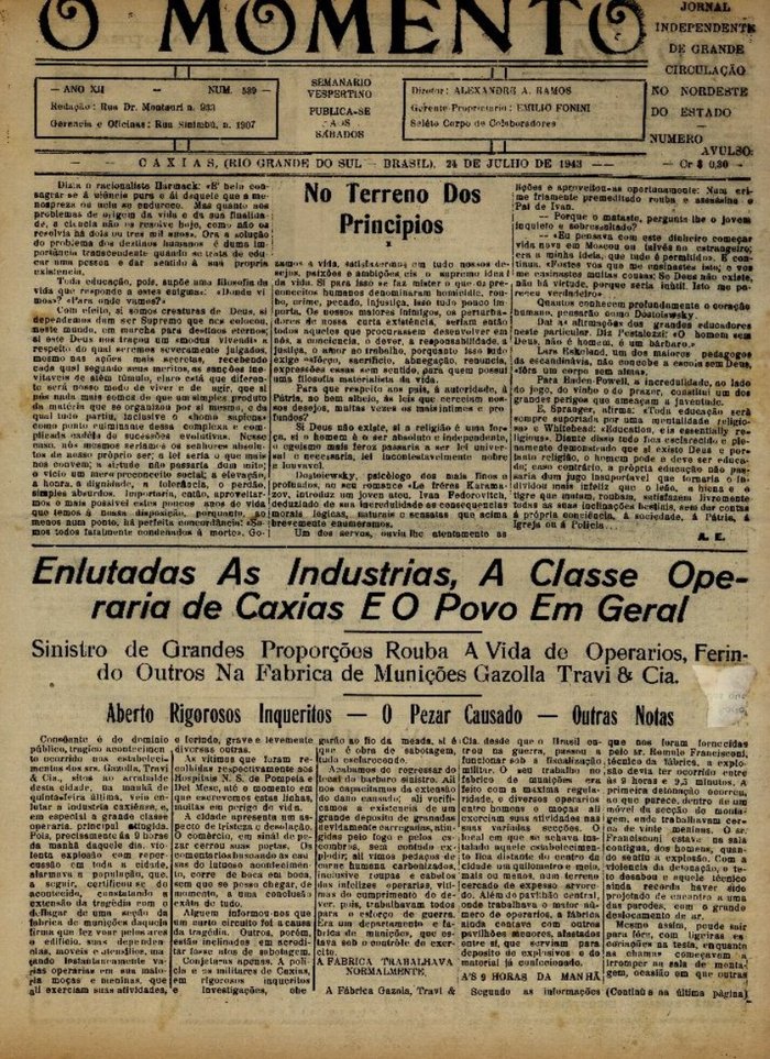 Acervo Centro de Memória da Câmara de Vereadores de Caxias do Sul / reprodução Acervo Centro de Memória da Câmara de Vereadores de Caxias do Sul / reprodução