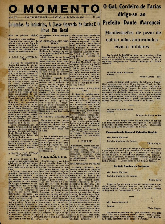 Acervo Centro de Memória da Câmara de Vereadores de Caxias do Sul / reprodução Acervo Centro de Memória da Câmara de Vereadores de Caxias do Sul / reprodução