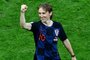  Croatias midfielder Luka Modric celebrates after winning the Russia 2018 World Cup semi-final football match between Croatia and England at the Luzhniki Stadium in Moscow on July 11, 2018. / AFP PHOTO / Mladen ANTONOV / RESTRICTED TO EDITORIAL USE - NO MOBILE PUSH ALERTS/DOWNLOADSEditoria: SPOLocal: MoscowIndexador: MLADEN ANTONOVSecao: soccerFonte: AFPFotógrafo: STF