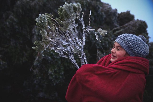 Amanhecer gelado no Morro das Antenas, em Urupema. -3ºC no termômetro, sem neve no momento. Na foto a menina Laisa, que veio de Itajaí com a família e passou a noite no carro. Ela e o pai estavam fora do carro pra ver o gelo. Fotos: Felipe Carneiro Amanhecer gelado no Morro das Antenas, em Urupema. -3ºC no termômetro, sem neve no momento. Na foto a menina Laisa, que veio de Itajaí com a família e passou a noite no carro. Ela e o pai estavam fora do carro pra ver o gelo. Fotos: Felipe Carneiro