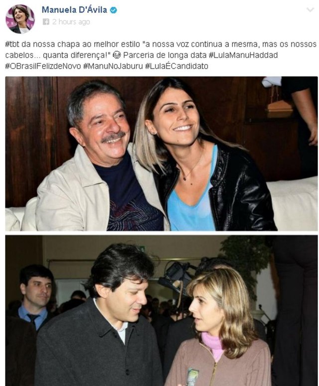 Manuela DÁvila com Lula e Haddad. Manuela DÁvila com Lula e Haddad.