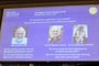  A screen displays portraits of Arthur Ashkin of the United States, Gerard Mourou of France and Donna Strickland of Canada during the announcement of the winners of the 2018 Nobel Prize in Physics at the Royal Swedish Academy of Sciences on October 2, 2018 in Stockholm.The Nobel Prize laureates for physics 2018 Arthur Ashkin of the United States won one half of the prize, while Gerard Mourou of France and Donna Strickland of Canada shared the other half.  / AFP PHOTO / TT News Agency / Hanna FRANZEN / Sweden OUTEditoria: HUMLocal: StockholmIndexador: HANNA FRANZENSecao: physicsFonte: TT News AgencyFotógrafo: STR