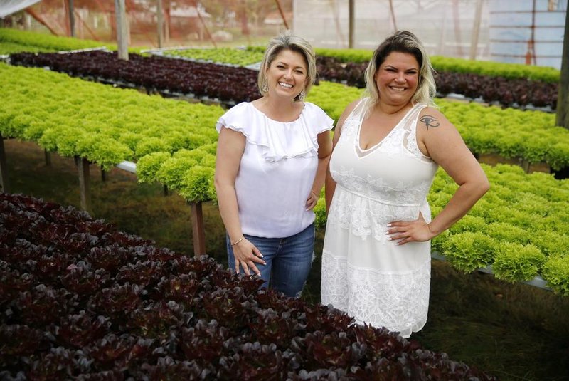  VIAMÃO, RS, BRASIL - 27/11/2018 - Produção de hortaliças hidropônicas - Acqua Hidroponia. Na foto: Lidiane Silva (proprietária) e Mauricéia Maehler (administradora) (FOTO: ANSELMO CUNHA/ESPECIAL)