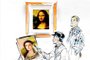  Obra do artista plástico Vitório Gheno que retrata o pintor Iberê Camargo, na década de 1950, no Museu do Louvre, reproduzindo como treinamento a famosa tela da Mona Lisa, de Leonardo da Vinci.