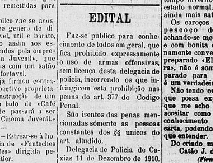 Reprodução / Jornal O Brazil - dezembro de 1910 Reprodução / Jornal O Brazil - dezembro de 1910