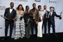 LOS ANGELES, CALIFORNIA - JANUARY 27: (L-R) Sterling K. Brown, winner of Outstanding Performance by a Cast in a Motion Picture for Black Panther and Outstanding Performance by an Ensemble in a Drama Series for This Is Us; Angela Bassett, Lupita Nyongo, Chadwick Boseman, Danai Gurira, Michael B. Jordan, and Andy Serkis, winners of Outstanding Performance by a Cast in a Motion Picture for Black Panther, pose in the press room at the 25th annual Screen Actors Guild Awards at The Shrine Auditorium on January 27, 2019 in Los Angeles, California.   Sarah Morris/Getty Images/AFP