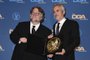 HOLLYWOOD, CALIFORNIA - FEBRUARY 02: Guillermo del Toro (L) and 2018 DGA Feature Film Award winner for Roma Alfonso Cuaron pose in the press room during the 71st Annual Directors Guild Of America Awards at The Ray Dolby Ballroom at Hollywood & Highland Center on February 02, 2019 in Hollywood, California.   Frazer Harrison/Getty Images/AFP