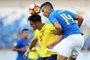 Ecuadors Leonardo Campana (L) vies for the ball with Brazils Walce (R) during their South American U-20 football match at El Teniente stadium in Rancagua, Chile on February 7, 2019. (Photo by CLAUDIO REYES / AFP)