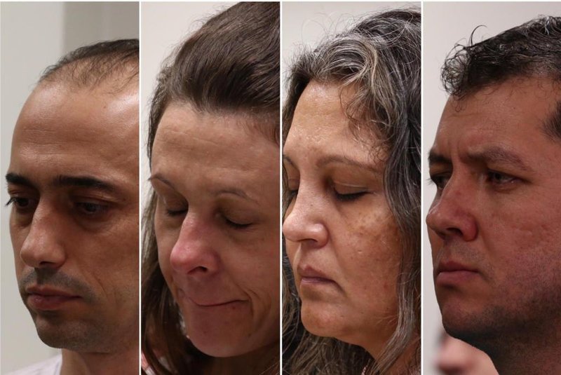  Montagem sobre fotos dos condenados no caso Bernardo. Da esquerda para a direita: Leandro, Graciele, Edelvâni e Evandro