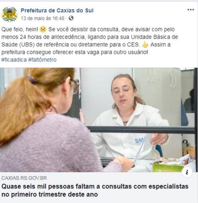 Postagem nas redes sociais da prefeitura de Caxias do Sul Postagem nas redes sociais da prefeitura de Caxias do Sul