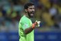  Brazil's goalkeeper Alisson gestures during the Copa America football tournament group match against Venezuela at the Fonte Nova Arena in Salvador, Brazil, on June 18, 2019. (Photo by Juan MABROMATA / AFP)Editoria: SPOLocal: SalvadorIndexador: JUAN MABROMATASecao: soccerFonte: AFPFotógrafo: STF