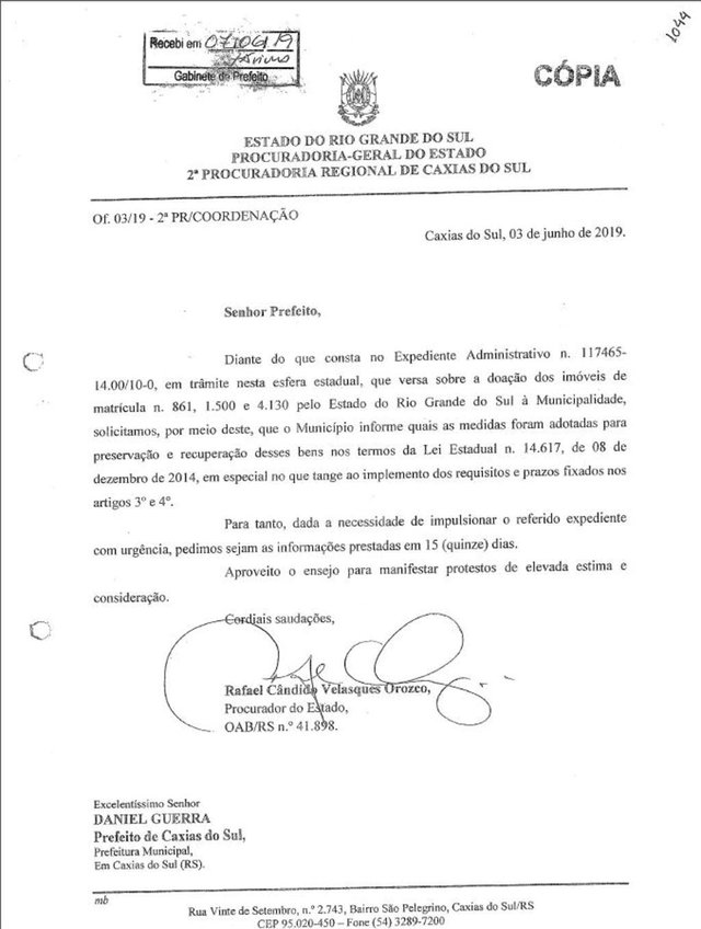 Oficio da Procuradoria-Geral do Estado encaminhado ao prefeito Daniel Guerra (PRB) sobre a Maesa Oficio da Procuradoria-Geral do Estado encaminhado ao prefeito Daniel Guerra (PRB) sobre a Maesa
