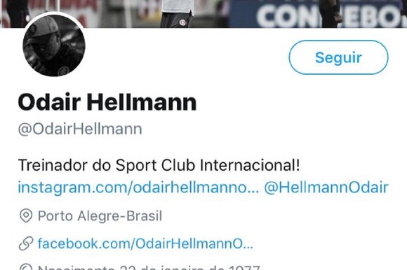 Perfil falso de Odair Hellmann conta atÃ© com uma conta de instagram, que tambÃ©m nÃ£o pertence ao treinador