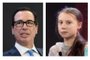 Secretário do Tesouro dos EUA, Steven Mnuchin, e Greta Thunberg trocam farpas em Davos.<!-- NICAID(14396687) -->