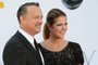 Actor Tom Hanks and actress Rita Wilson arrive for the 64th annual Prime Time Emmy Awards at the Nokia Theatre at LA Live in Los Angeles, California September 23, 2012.  AFP PHOTO / ROBYN BECK<!-- NICAID(8637230) -->
