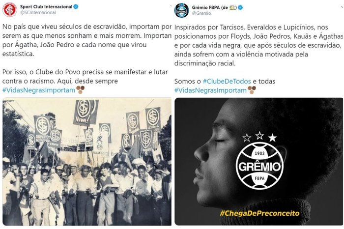 Montagem sobre Reprodução / Twitter Inter e Grêmio