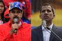 (COMBO) This combination of pictures created on February 02, 2019 shows Venezuelan President Nicolas Maduro (L) delivering a speech during a gathering with supporters to mark the 20th anniversary of the rise of power of the late Hugo Chavez, the leftist firebrand who installed a socialist government, in Caracas on February 2, 2019 and Opposition leader Juan Guaido delivering a speech during a gathering with thousands of supporters in Caracas on February 2, 2019. - Protesters flowed into the streets of Caracas Saturday, with flags and placards, many to support opposition leader Juan Guaidos calls for democratic elections and others to back embattled President Nicolas Maduro. (Photo by Yuri CORTEZ and Juan BARRETO / AFP)<!-- NICAID(13942412) -->