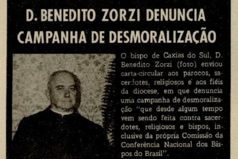 Dom Benedito Zorzi, bispo de Caxias do Sul, remete carta relatando campanha de desmoralização da Igreja em 1975.<!-- NICAID(14603560) -->