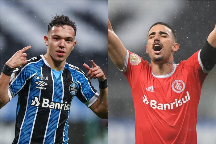 Montagem sobre fotos / Lucas Uebel/Grêmio/Divulgação e Ricardo Duarte/Inter/Divulgação