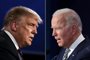 (FILES)(COMBO) This combination of file pictures created on September 29, 2020 shows US President Donald Trump (L) and Democratic Presidential candidate former Vice President Joe Biden squaring off during the first presidential debate at the Case Western Reserve University and Cleveland Clinic in Cleveland, Ohio on September 29, 2020. - Two weeks before the polls, the contrast in campaign strategies between Trump, 74, and Biden, 77, has never been more pronounced: the Republican president led another rally in the battleground state of Pennsylvania October 20, 2020, while Democrat Biden stayed mostly out of sight ahead of a pivotal televised debate on October 22, 2020. Both candidates will get something of a reality check on Thursday when they meet for their second and final televised debate. (Photos by JIM WATSON and SAUL LOEB / AFP)<!-- NICAID(14622938) -->