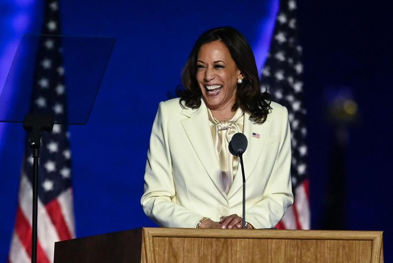 Vice President-elect Kamala Harris delivers remarks in Wilmington, Delaware, on November 7, 2020, after being declared the winner with Joe Biden of the presidential election. (Photo by Jim WATSON / AFP)<!-- NICAID(14637482) -->