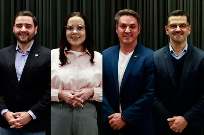 Candidatos a governador do Rio Grande do Sul: Gabriel Souza (MDB), Juliana Brizola (PDT), Luciano Zucco (PL) e Marcelo Maranata (PSDB)<!-- NICAID(16335197) -->