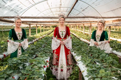 Soberanas da 20ª Festa Nacional do Moranguinho 2023. Princesas Carolina Schneider Rockenbach e Cris Helen Vogel e a rainha Julia Nicoli Reichert<!-- NICAID(15531041) -->