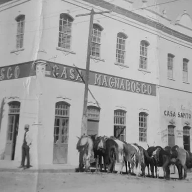Fundada em 1915, a Casa Magnabosco confunde-se com a história de Caxias do Sul e da imigração italiana na região. Ponto de referência do Centro, ícone arquitetônico, com sua fachada minuciosamente revitalizada; e um dos nomes mais lembrados pelos consumidores quando se fala em lojas de departamentos tradicionais, o Magnabosco surgiu inicialmente como um secos & molhados, em um antigo casarão de madeira na esquina das ruas Sinimbu e Dr. Montaury.O que nem todos sabem - ou lembram - é que entre a demolição da pioneira casa em estilo colonial e a conclusão do majestoso prédio de alvenaria, em meados de 1939, o estabelecimento fundado por Raymundo Magnabosco funcionou temporariamente no edifício de dois pavimentos da esquina em frente (foto acima), pertencente à família de Giovanni Battista Serafini - pai de Flora Serafini, esposa de Raymundo.O tempo exato em que a loja ficou ali é uma incógnita, mas calcula-se que foram pelo menos três anos - em fotos da Festa da Uva de 1937 é possível ver a construção do edifício atual e a identificação “Casa Magnabosco” no sobrado dos Serafini. Já quando ficou pronto, em 1939, o moderno prédio em estilo art déco passou a abrigar a casa comercial no térreo, o Fórum e a residência do juiz no segundo andar, e o lar do proprietário no terceiro piso. Era onde Raymundo e Flora conviviam com os 12 filhos: Lucy, Girólamo, Dirceu, Zila, Otávio, Thereza Luiza, José Carlos, Ada, Nelly, Maria de Lourdes, Flora (Lola) e Hélio Antonio (falecido em 1945). Na foto: A Casa Magnabosco por volta de 1937/1938, quando funcionou no prédio da família Serafini, na esquina em frente.<!-- NICAID(15978760) -->