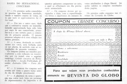 Concurso da Revista do Globo, em 1930, com palpites sobre o número de votos de Getúlio Vargas na eleição presidencial.<!-- NICAID(15213940) -->