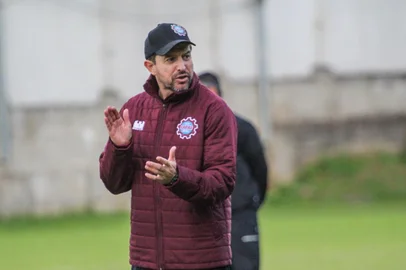 treinador grená concedeu entrevista coletiva na manhã desta sexta-feira (9), data que antecede a partida diante do Camboriú, no Estádio Centenário, pela sétima rodada da Série D<!-- NICAID(15452301) -->