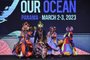 Dancers perform during the opening day of the Our Ocean Conference at the Panama Convention Centre in Panama City on March 2, 2023. - Leaders gather in Panama to discuss the world's oceans and the multiple threats they face, from climate change and pollution to overfishing and mining. About 600 government officials, businesspeople, environmental activists and academics are expected to rub shoulders at the two-day Our Ocean conference in the Central American country. (Photo by Luis ACOSTA / AFP)Editoria: WEALocal: Panama CityIndexador: LUIS ACOSTASecao: natural resourcesFonte: AFPFotógrafo: STF<!-- NICAID(15365249) -->