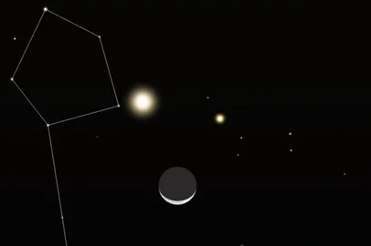 Na madrugada desta sexta-feira (25), um espetáculo raro no céu promete encantar quem estiver acordado nas primeiras horas do dia.Um alinhamento entre os planetas Vênus e Saturno e a Lua formará uma imagem curiosa, parecida com um "rosto sorridente", visível a olho nu em várias partes do mundo, inclusive no Brasil. É possível verificar o melhor horário na sua região por meio do site Time And Date.<!-- NICAID(16022450) -->